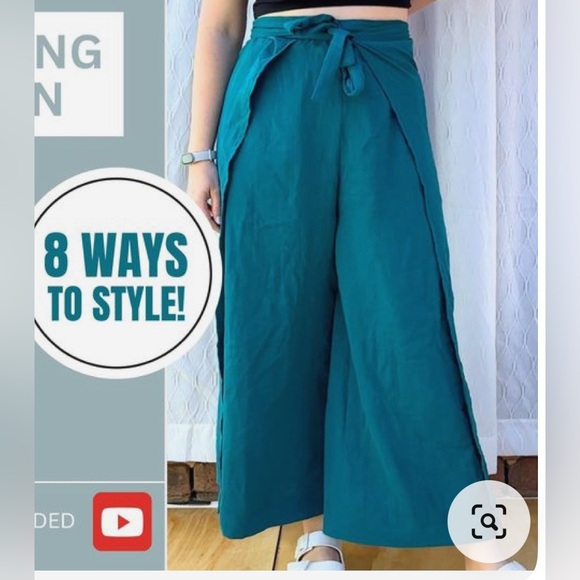 Linen feel turquoise wrap pants one size fits all so cute! New with out tags - Picture 1 of 3